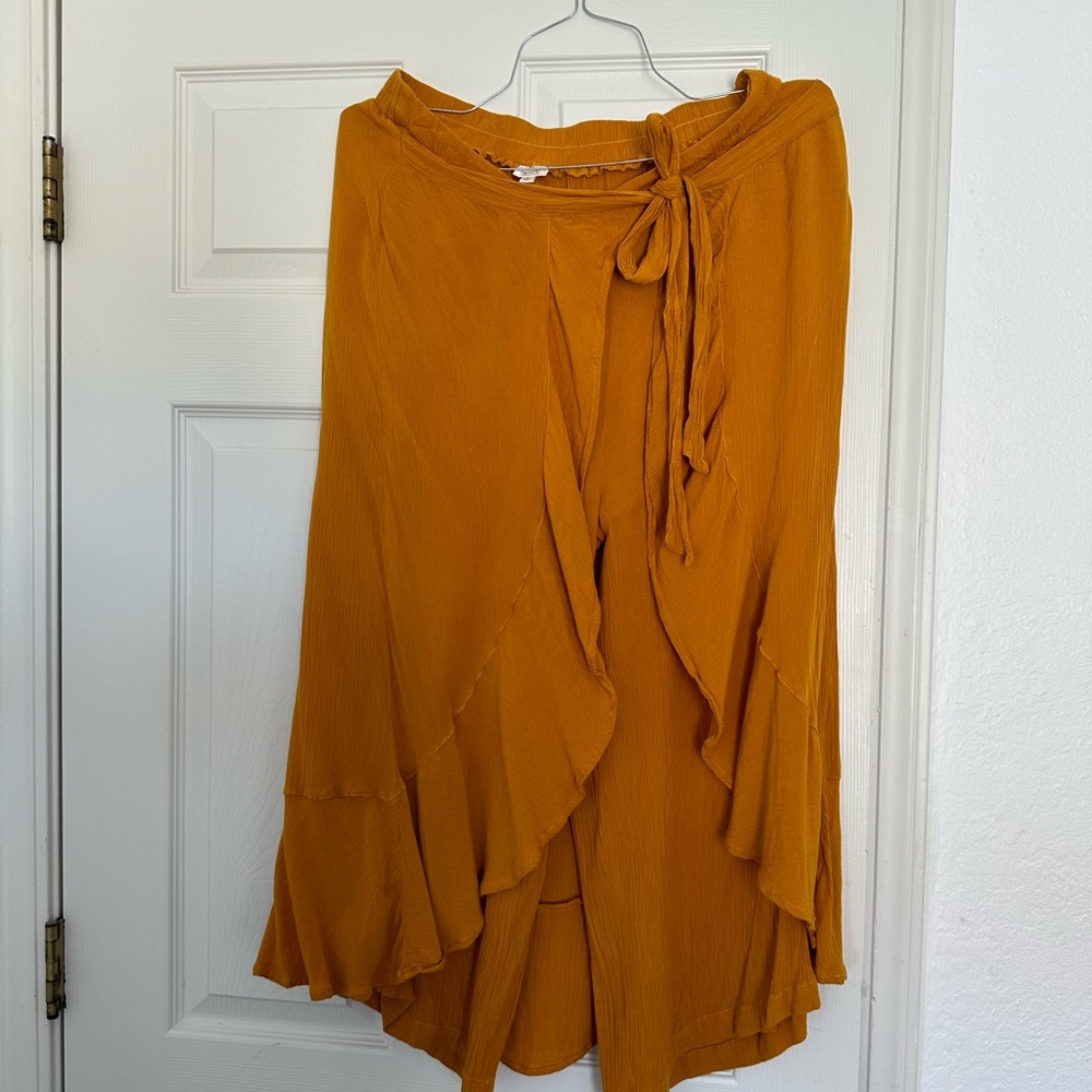 Wrap Tie Pants - Brownish Goldish - Mid Length